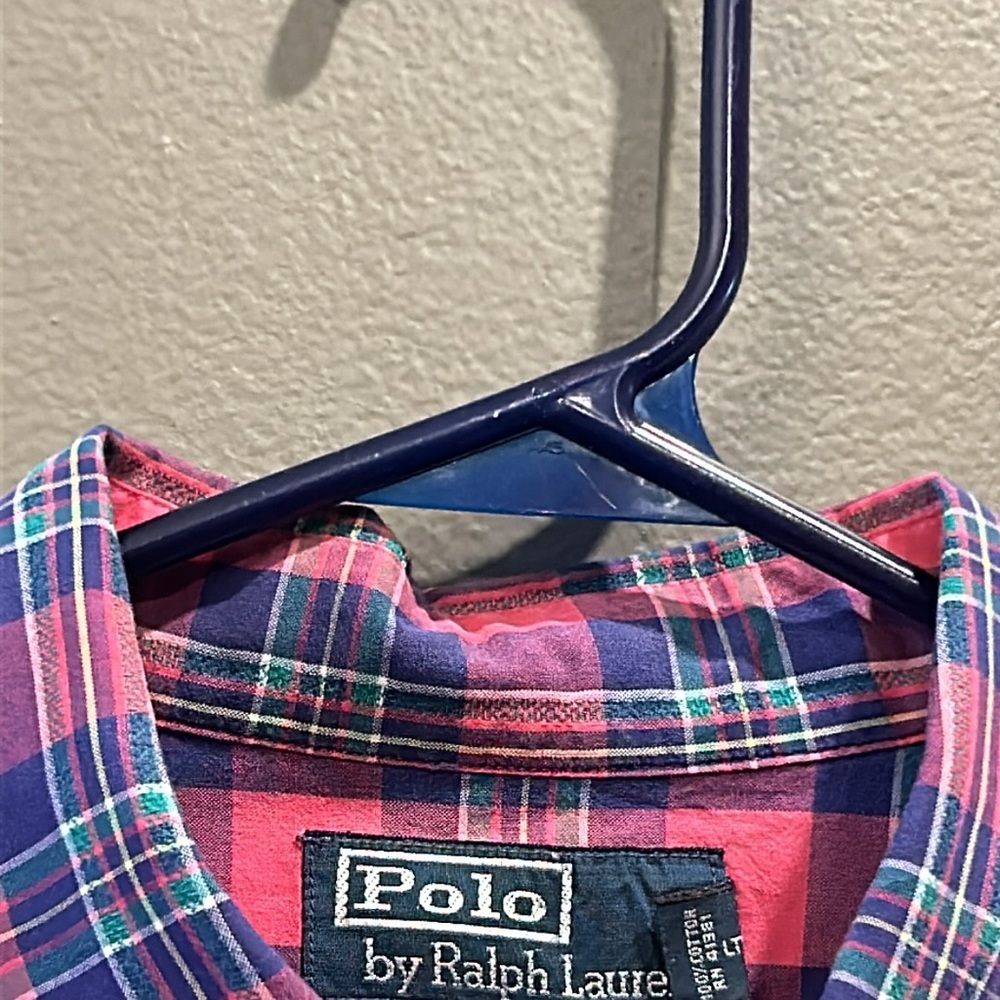Polo Ralph Lauren madras plaid pink blue green button up shirt sz large - Picture 2 of 5
